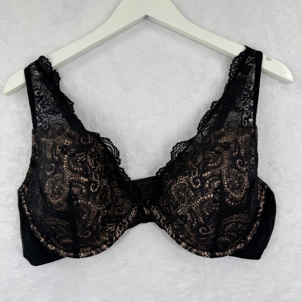 ThirdLove 24/7 Lace Contour Plunge Bra‎ Black Taupe Underwire 38D